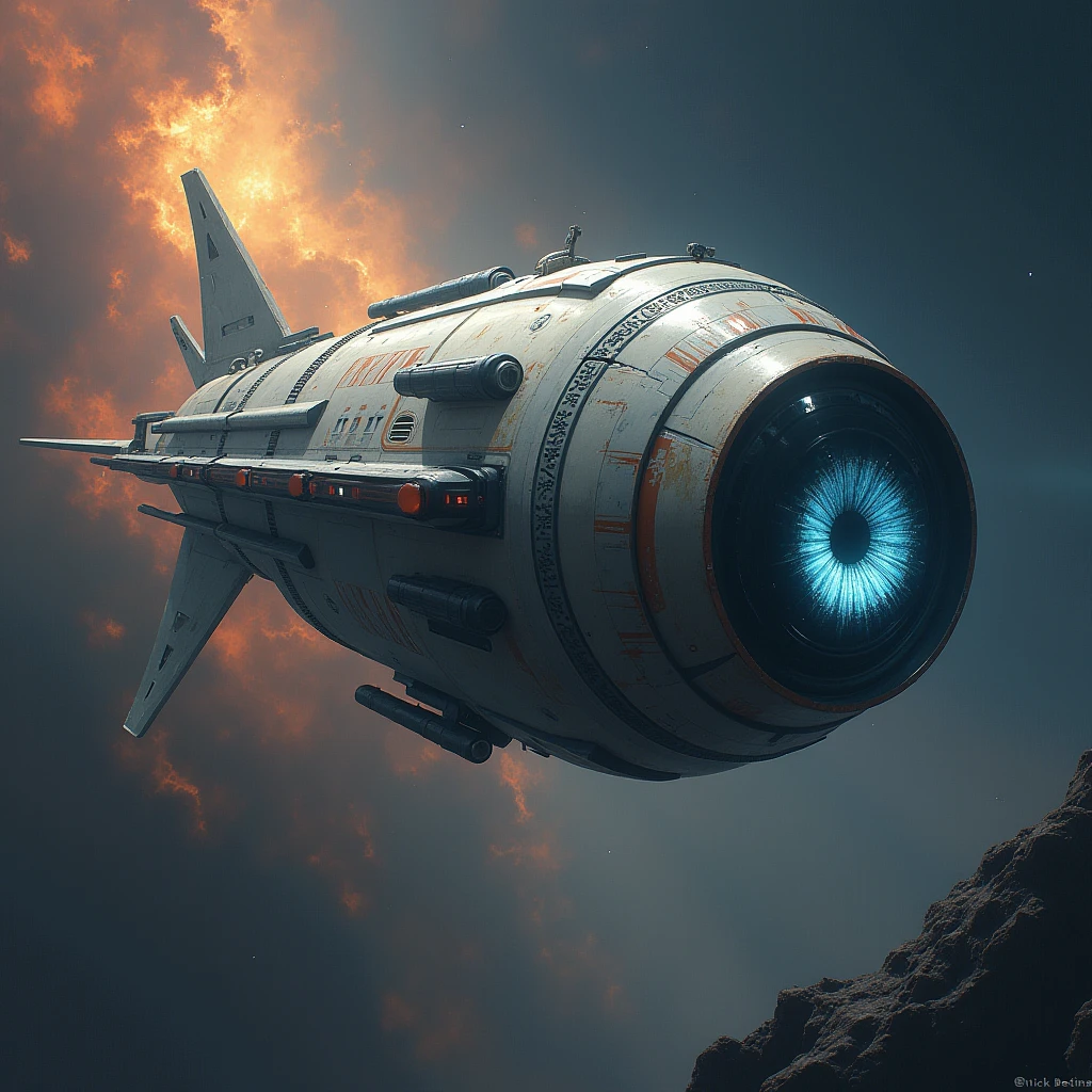 an alien spaceship,In one eye, The pupils of the eyeballs fly outward。