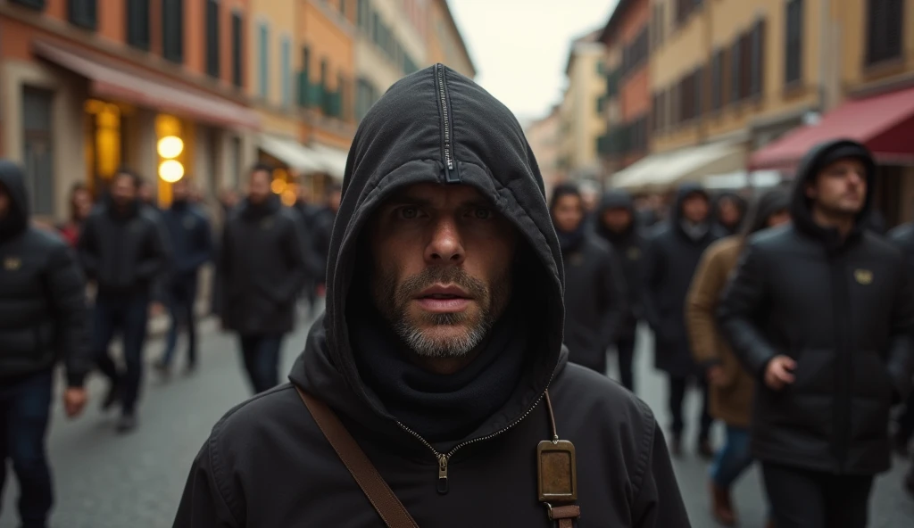 Scared people on the streets of Rome 30 A.c.; close-up