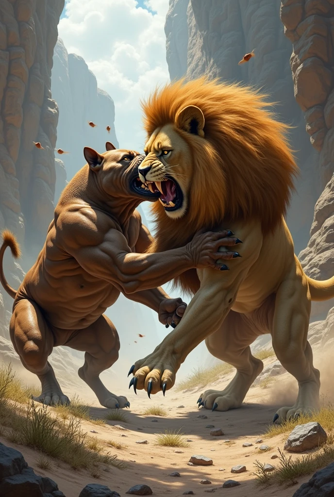 Pitbull fighting to the death with a lion