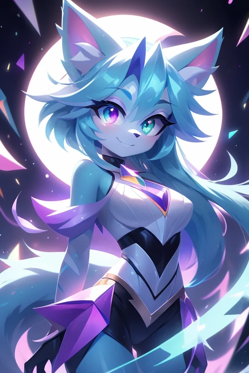 (whole body),((best qualityer)), ((Masterpiece artwork)), (detailded), complete body, facing at viewer, face perfect, cabelo roxo, Star Guardian, short cyan hair, heterochromia, eyeballs roxos e cianos, eyeballs roxos brilhantes, long eyelashes, cyan blue fur, cyan blue cat ears, ssmile doce, magic. purple and cyan hair, long eyelashes, solid circle eyeballs, fake cat ears, light ssmile, ear flush, Gradient hair, heterochromia, Gradient_eyeballs, eyeballs arregalados, students shining, purple eyeballs, cyan eyeballs, ssmile, looking straight ahead, wide plan, 8k, super detaill, precise, best qualityer, work of art, anatomically correcte, High details, high resolution