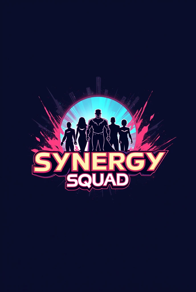 Create a logo with the name of Synergy Squad. Make it something totally creative and different from the common ones. Make them not so similar to heroes.