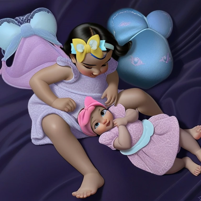 Turn this picture of my babies into a drawing, Disney style, stay as close to the original photo as possible.