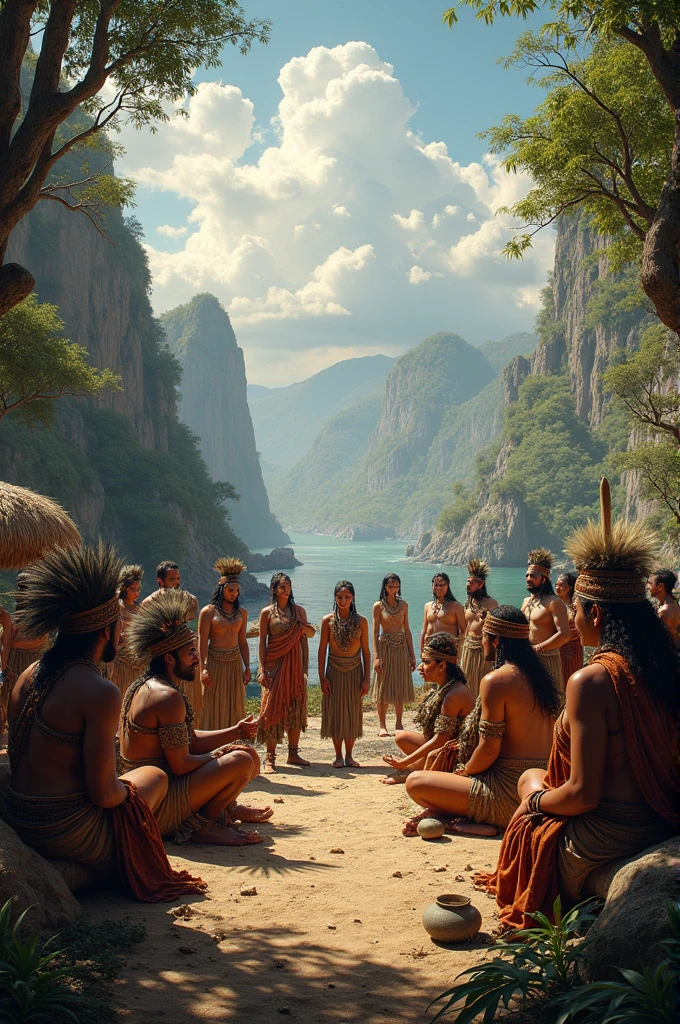 Taking into account the background of groups and conventions in tourism, Make a picture that reflects tribal and ceremonial meetings dating back to 2000 BC..c - 1000 a.c