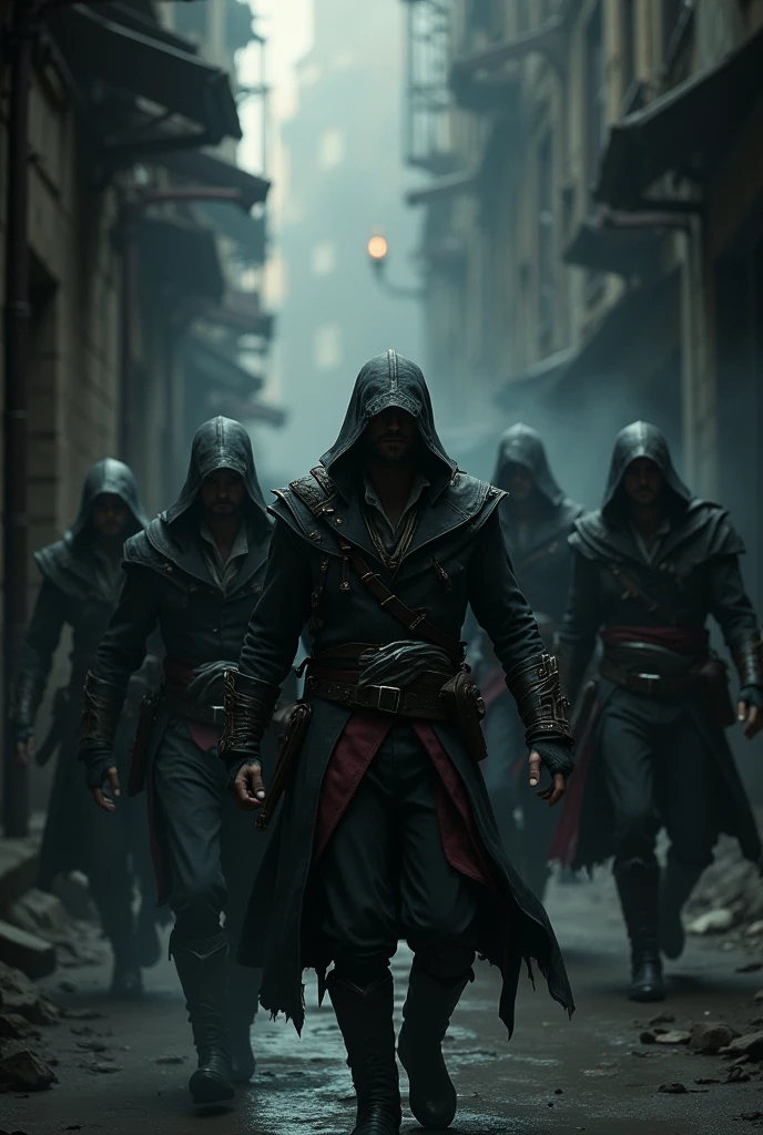 Assassin&#39;s creed with 4 other assassins with less visibility to see the face 