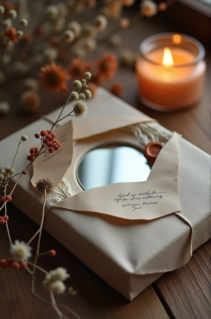 Package with a mirror and a letter