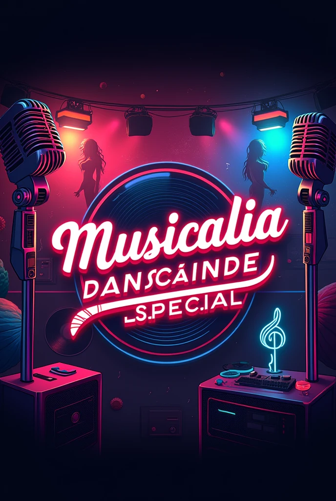 Create a vibrant Instagram profile image for a professional flashback show account. The image must contain the name Musicalia Dançante Especial. A imagem deve remeter a shows de flashback