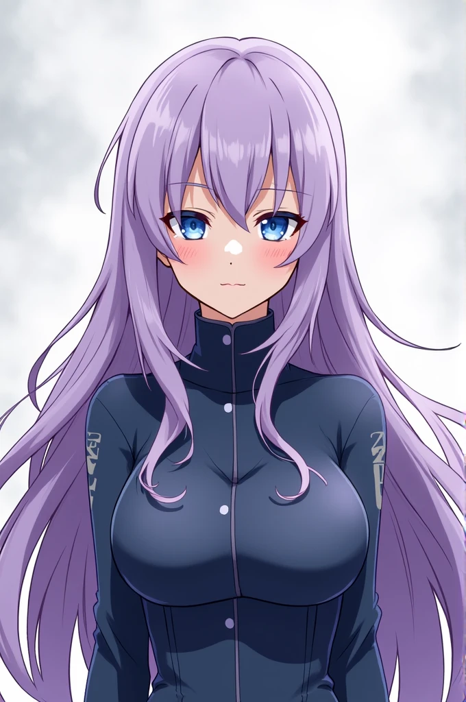 My héroe academy,long, light purple hair, blue eyes, Height 1.63 Normal build with large bust