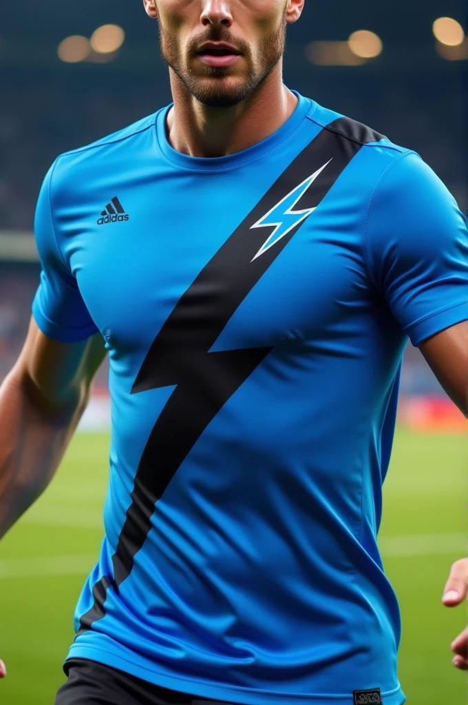 BLUE FOOTBALL T-SHIRT WITH BLACK RAYS AND LIGHTNING