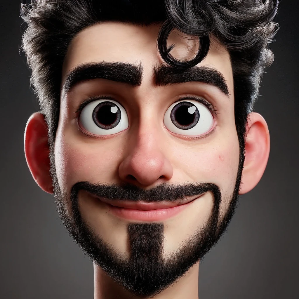 Animate this character, make his eyes black and place him in a YouTube setting , move away from the camera 