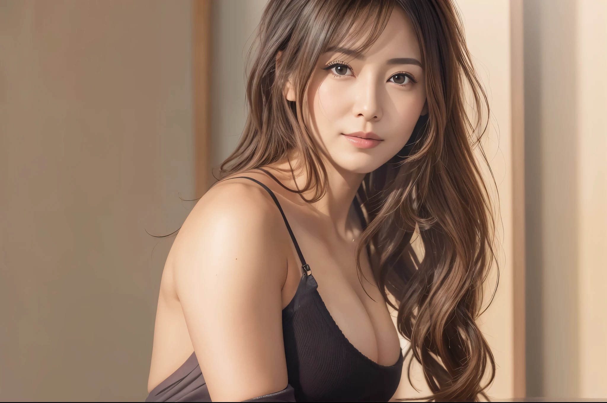 ((Photo-realistic:1.4)), (((NSFW:1.4))), (8k, RAW photo, Best quality, Photorealism, masterpiece:1.2), Ultra high resolution, Professional photograph, ((1Woman:1.4)), (((Full body:1.2))), Detailed Face, Beautiful fine face, Unparalleled beauty, ((Japanese mature)), Woman in her 40s, Dark brown hair, Voluptuous bust, Beautiful breasts, Large ass, Voluptuous body, ((Topless, Erect nipples, Off-white Panty, Sexy panty, Small panty, Cameltoe)), ((Inside the office, Standing pose, Sensual pose, Half smile)), ((Natural light lighting)), ((No text))