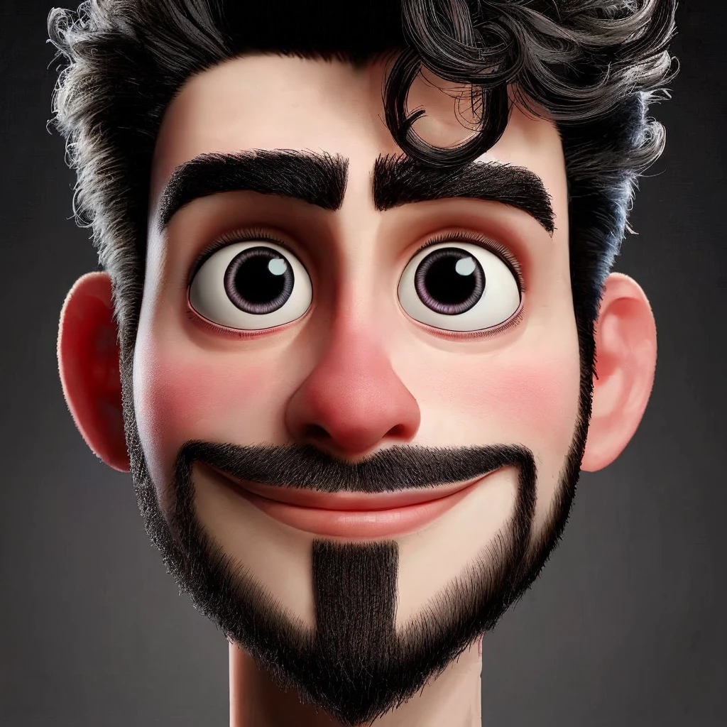Animate this character, make his eyes black and place him in a YouTube setting , move away from the camera