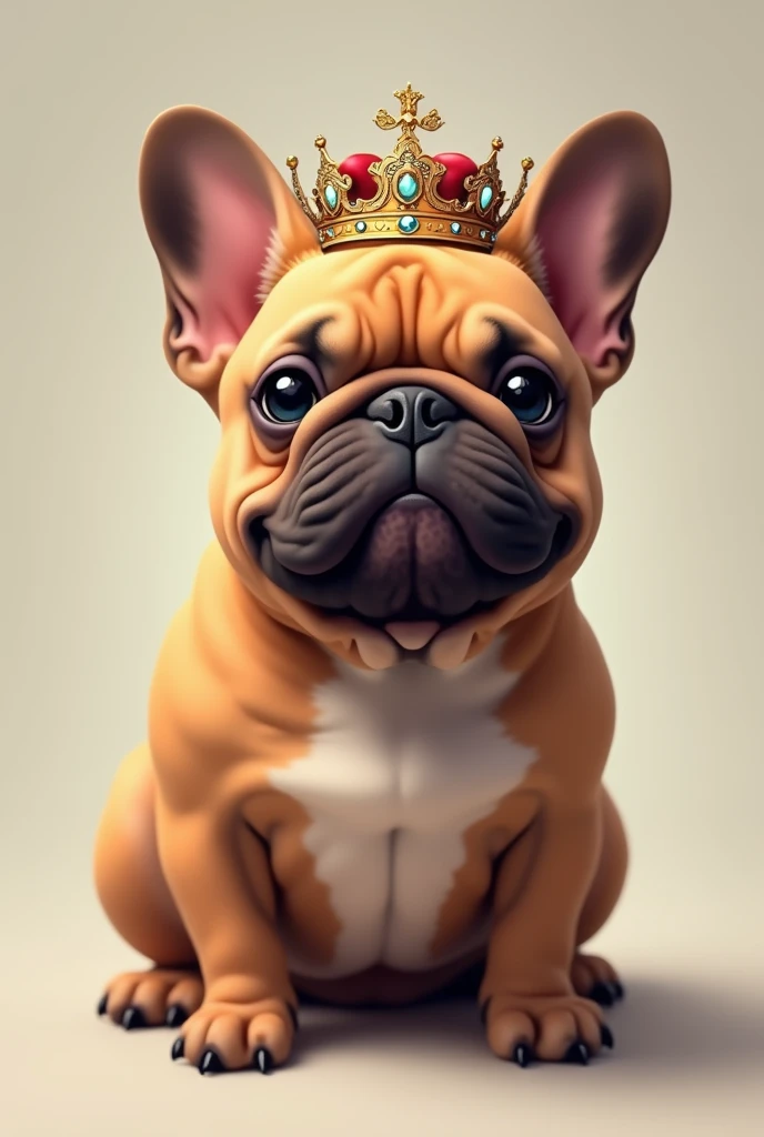 BROWN FRENCH BULLDOG WITH A CROWN ON HIS HEAD