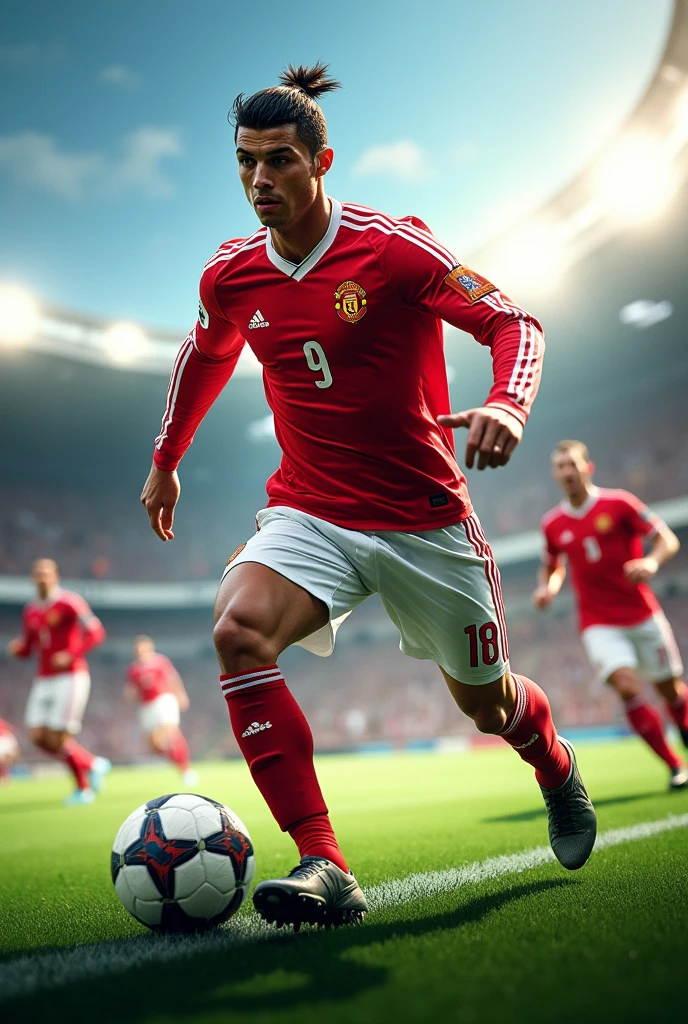 Create an image of Cristiano Ronaldo's career as a footballer