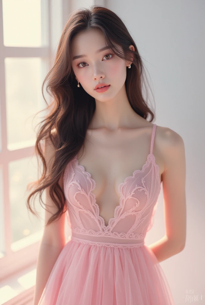 (Pastel Pink Dress、See-through:1.4)、Female K-pop idol