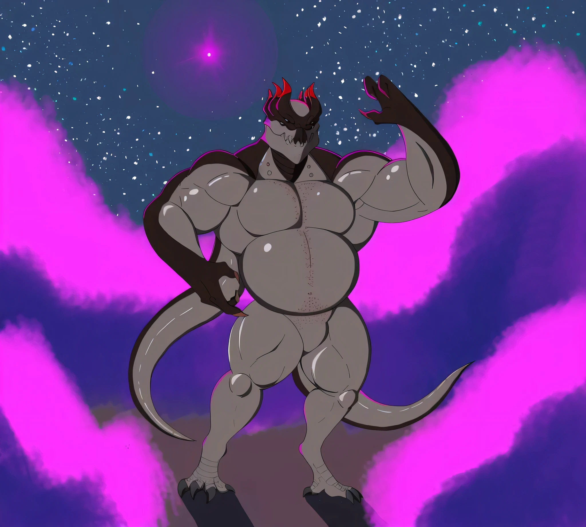 Machoke(Pokémon)、muscle、かいりきPokémon、Big nipples、naked、Pink lighting、下半身もnaked、Big cock、Moderately fat、SM、handcuffs、Red collar