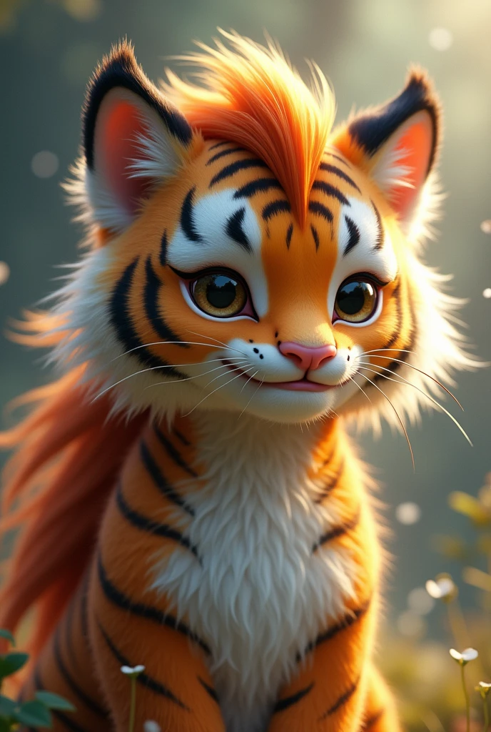 Best Quality, Tiger Ears, Smile, Long Hair, 