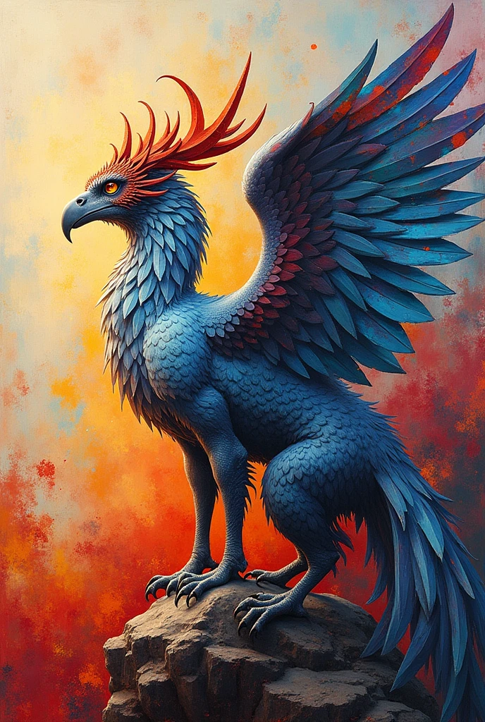 3D drawing art, Greek mythology, Gryphon, random color, fusion of acrylic and collage paintings, high and fine artwork