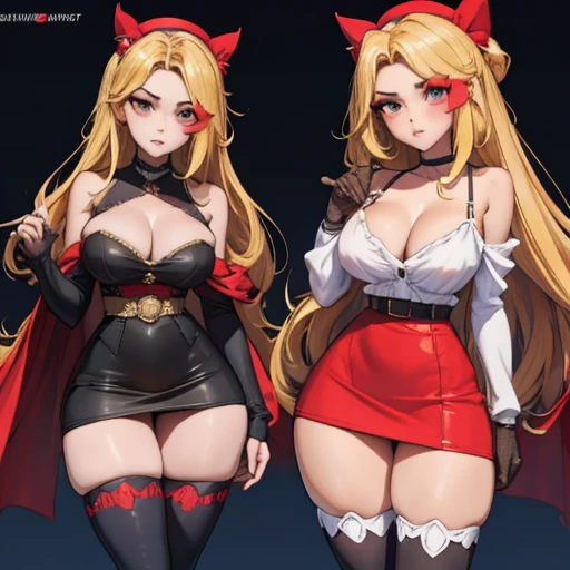 full body standing straight symmetrical(masterpiece, best quality:1.4), absurdres, highres, ultra detailed, beautiful, (secretary), (perfect face, detailed face, beautiful:1.3),(natural breasts, cleavage), collarbone, fingerless gloves, gloves,spaghetti strap top, black pencil skirt, tight, over the knee skirt, hat, elegant secretary outfit, thighhighs, thick thighs, thighs, multiple belts, More detailed 8K.motor irreal:1.4,UHD,La mejor calidad:1.4, fotorrealista:1.4, textura de la piel:1.4, obra maestra:1.8,obra-prima, mejor calidad, (detailed face features:1.3),(manos detailed)