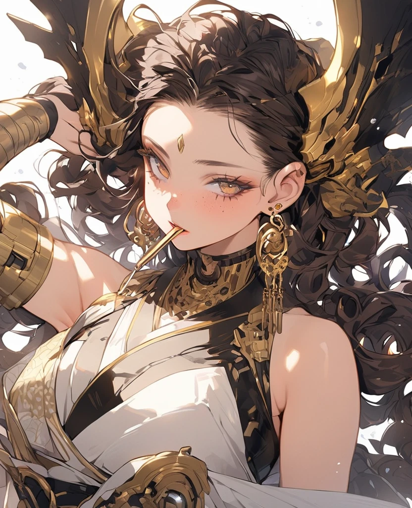 ((Highest quality)), ((masterpiece)), (detailed), One girl, sexy, 黒hair, Small eyes,Black clothes, look up, Upper Body,hair,Fair skin,長いhair,Four arms, Open your arms, Vitruvian Man, Vitruvian human body diagram