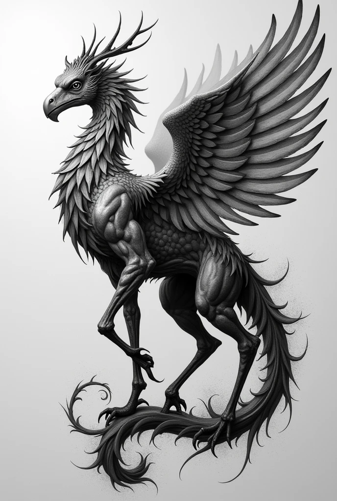 3D drawing art, Greek mythology, Gryphon, monochrome, fusion of acrylic and collage paintings, high and fine artwork