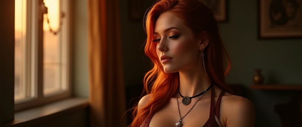 Highly detailed, Seductive erotic female with horns, Tight fitting shirts, (Busty, So big,So much so that the shirt is constantly destroyed, Red hair), face centered, Face Focused, intricately detailed eyes,