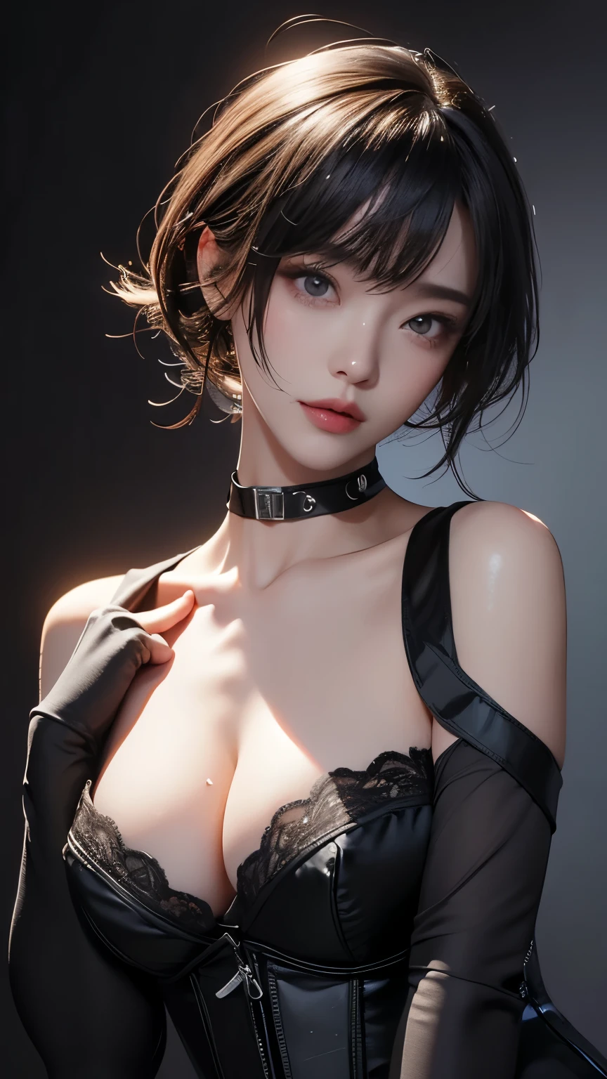 masterpiece, Highest quality, Very detailed, To the camera, 複雑に詳細なVery detailedな, Realistic, Sharp features, Very detailed, Sharp focus, Perfect Face, Perfect Face, Perfect symmetry and perfect eyes, Perfect Plump Lips, Flexible female form, Cinematic, Film Light, Very detailedな, hyper Realistic, masterpiece, Atmospheric, High resolution, Vibrant, Dynamic Studio Lighting, ((Dark Background)), The facial expression when feeling happy, handcuffs, BDSM, slave, Rubber, Red Corset, (赤いfirst round), ((Highest quality, 8k, masterpiece: 1.3)), Sharp focus: 1.2, Beautiful woman with perfect figure: 1.4, Slim Abs: 1.2, Wet body: 1.5, Very detailedな顔と肌の質感, Detailed eyes, double eyelid, Very short hair,((Sm嬢)),((m嬢)),handcuffs,first round,Red and black outfit