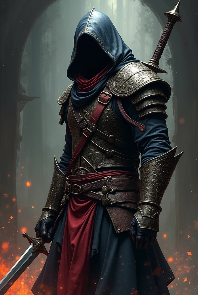 A rogue character, fantasy style, illustrated by Yoshida Akihiko, detailed armor, dynamic pose, holding a dagger, dark and moody atmosphere, intricate background, inspired by Final Fantasy character designs, high contrast, sharp details