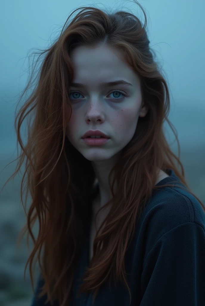 (Mackenzie Foy adolescente, russet hair, On open legs:1.5) (long messy hair:1.3), blue colored eyes, detailedeyes, detailed lips, (girl no, sensuous, whole body:1.5), (stunning locations at night with fog and mist, neve:1,3), night photo, (photo from several different angles:1.5), small neckline, ray tracing,(best qualityer,4K,8k,high resolution,work of art:1.2),ultra detali, (realisitic,photorealisitic,photo-realisitic:1.37), HDR, ultra HD, work of art, proffesional, bright coloured, bokeh, studio lighting,NSFW