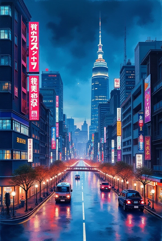 best quality, very good, 16,000, delicate and dynamic, Beautiful watercolor landscape painting, Beautiful red Tokyo at night, Modern and Retro, Pop and Classic, New and old, Learning from the past, (Great view:1.7) , (Watercolor technique, hemorrhage, layer, Dry brushing, Sizzling, drip, gradation, Clean)