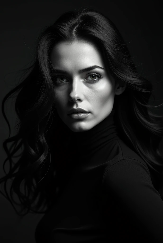a black and white photo of a woman with long hair, by Silvia Pelissero, by Marie Vassilieff, stunning and moody, black and white. high contrast, dark fur, by Maurice Esteve, by Anna Boch, sleek dark fur, black and white), by Alice Through, black and white image, black and white tones