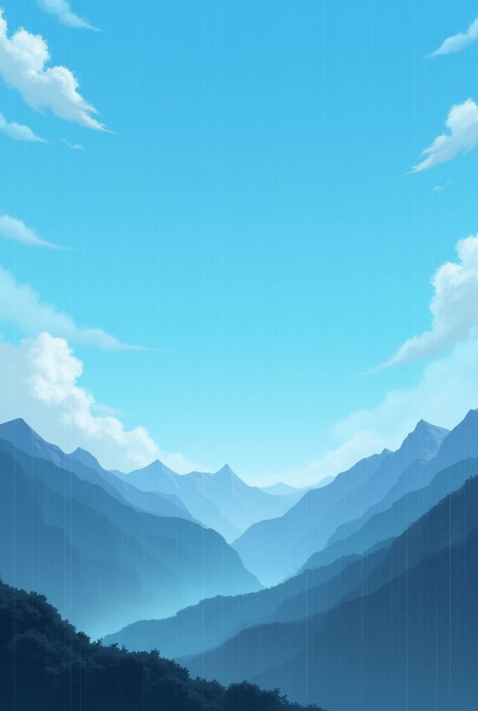 Blue sky with gray clouds, shower rain , dark mountains, relaxing atmosphere
