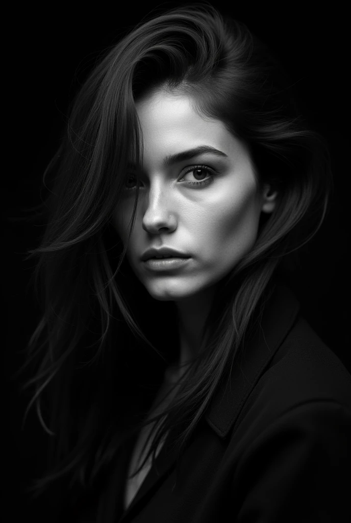 a black and white photo of a woman with long hair, by Silvia Pelissero, by Marie Vassilieff, stunning and moody, black and white. high contrast, dark fur, by Maurice Esteve, by Anna Boch, sleek dark fur, black and white), by Alice Through, black and white image, black and white tones