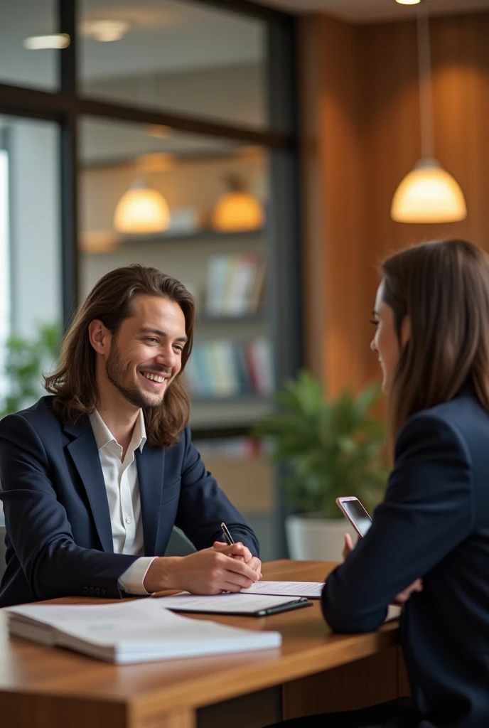 At the bank, A sales consultant serves a customer.