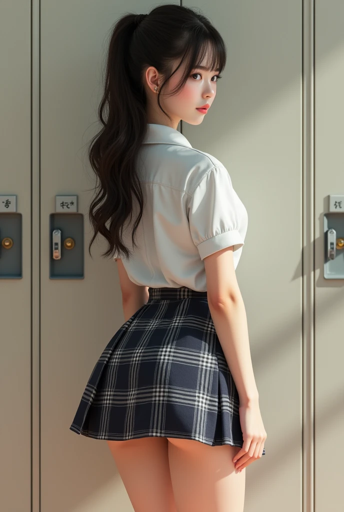 Girl with a big butt and legs in a school miniskirt
