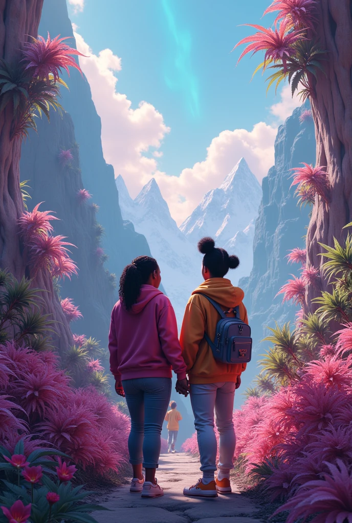 Design a 3d artwork for the book driptape.
As the light fades, the crew finds themselves in a new world—a world of lush landscapes, towering mountains, and skies filled with strange, shimmering lights. The air is different here—thicker, charged with energy that seems to vibrate through their very souls. The UAP descends, landing gently on a vast, open cannabis and exotic plants plain surrounded by towering ice peaks.
Welcome to the other side. The world beyond the ice wall. Everybody steps out of the UAP, their feet touching the ground of this new world for the first time. They look around, taking in the breathtaking beauty and the strange, alien landscape that stretches out before them. They know that they're not just in a different place—they're in a different reality, one where the rules of their old world no longer apply.
The predominantly african american crew stare at this new reality beyond the ice wall. Cannabis plants grow as tall as the sky, the colors seem beyond the light spectrum and it feels like energy flows through them. Cashmere lights up a blunt and hugs Mishawa as they look with amazement, their necklaces sparkling in the aura. This is the conclusion of one amazing adventure and the beginning of another. Dressed in their freshest east oakland dope boy attire the crew watches the universe open up in the sky. everyone is in their twenties. They are dressed in 90s hip hop style clothes.