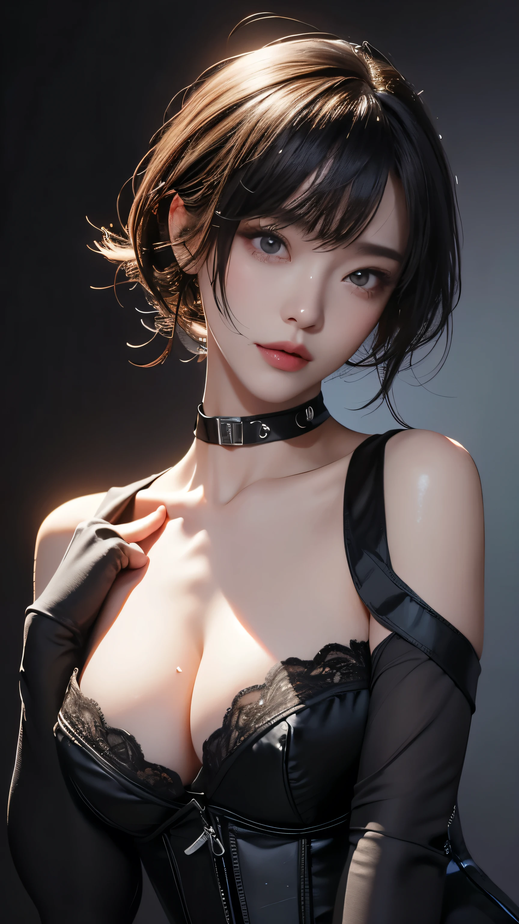 masterpiece, Highest quality, Very detailed, To the camera, Very detailed, Realistic, Sharp features, Very detailed, Sharp focus, Perfect Face, Perfect Face, Perfect symmetry and perfect eyes, Perfect Plump Lips, Flexible female form, cinematic, Film Light, Very detailedな, hyper Realistic, masterpiece, Atmospheric, High resolution, Vibrant, Dynamic Studio Lighting, ((Dark Background)), The facial expression when feeling happy, handcuffs, BDSM, slave, Rubber, Red Corset, (赤いfirst round), ((Highest quality, 8k, masterpiece: 1.3)), Sharp focus: 1.2, Beautiful woman with perfect figure: 1.4, Slim abs: 1.2, Wet body: 1.5, Very detailed face and skin texture, Detailed eyes, double eyelid, Very short hair,((SM lady)),((m嬢)),handcuffs,first round,Red and black outfit