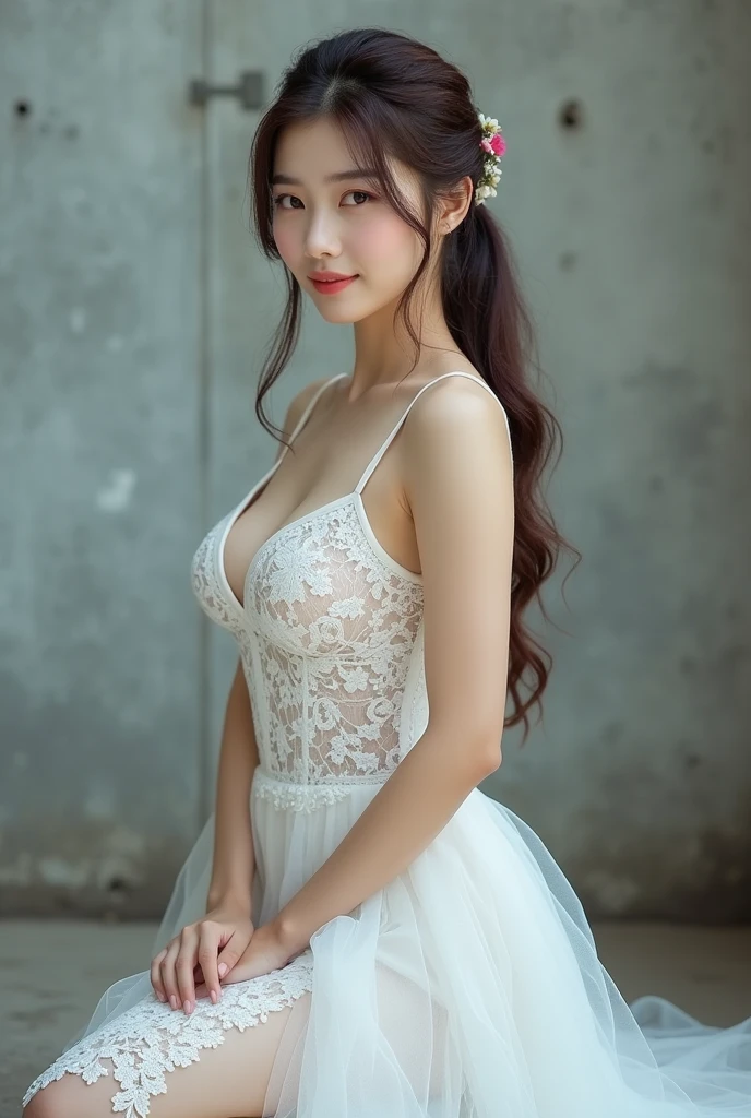 Random posture、(extremely delicate and beautiful work)、(masterpiece)、One girl、Highly detailed and elegant((Wedding Dresses))、tiarra、A highly detailed、Warped ponytail、A smile、Beautiful and clear eyes、Green pupil、delicate necklaces、Delicate earrings、Simple blurry background、Description of extreme details、Beautiful fece、A charming、delicated face、Delicate figure、Beautiful breasts、thin clavicle、Beautiful lips、mix4、(8K、Raw photography、top-quality、masterpiece:1.2),1girl in,Cute,Cityscape, , Wetty, Professional Lighting, physically-based renderingt, full body Esbian、the most beautiful in the world、乃木坂アイドル、韓国アイドル、hposing Gravure Idol、女優、