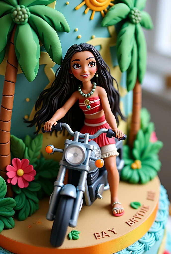 I want a Moana cake with a motorcycle and character engagement ring