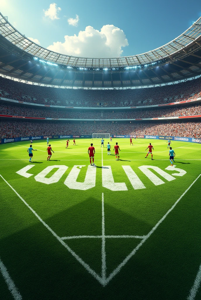 football field with writing PLAYING AREA IN PORTUGUESE