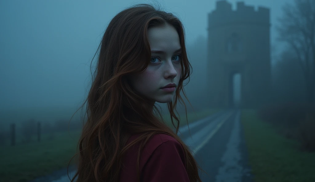 (Mackenzie Foy adolescente, russet hair, On open legs:1.5) (long messy hair:1.3), blue colored eyes, detailedeyes, detailed lips, (girl no, sensuous, whole body:1.5), (stunning locations at night with fog and mist, neve:1,3), night photo, (photo from several different angles:1.5), small neckline, ray tracing,(best qualityer,4K,8k,high resolution,work of art:1.2),ultra detali, (realisitic,photorealisitic,photo-realisitic:1.37), HDR, ultra HD, work of art, proffesional, bright coloured, bokeh, studio lighting,NSFW