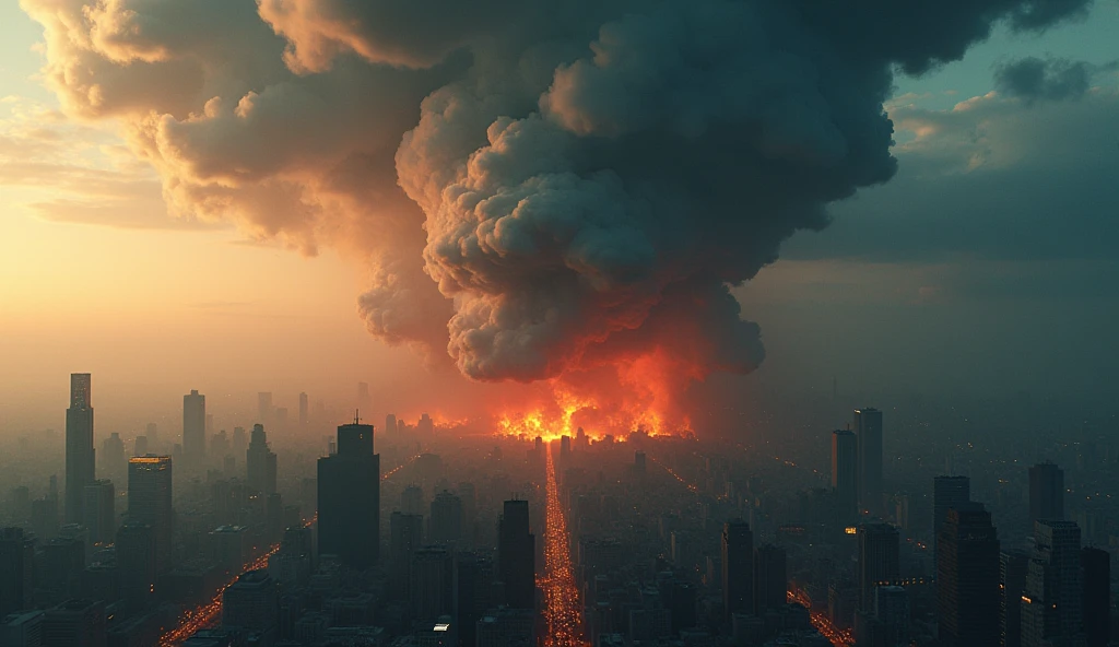 realistic cinematic dramatic bomba falling from sky over city, view from satellite, aerial view from above, cinematic lighting, dramatic clouds, highly detailed, 8k, photorealistic, hyper detailed, dramatic storm, epic scale, masterpiece, volumetric lighting, photorealistic, cinematic composition, photorealistic, dramatic atmosphere, cinematic framing, highly detailed, 8k, HDR, cinematic lighting, epic scale, dramatic storm, ultra detailed, photorealistic, dramatic tension, cinematic composition, unreal engine, physically based rendering, ultra detailed, hyperrealistic, dramatic clouds, realistic city, dramatic storm, cinematic colors, dramatic lighting