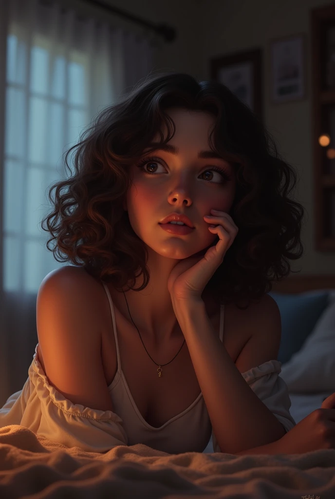 curly hair girl thinking about the name antonio