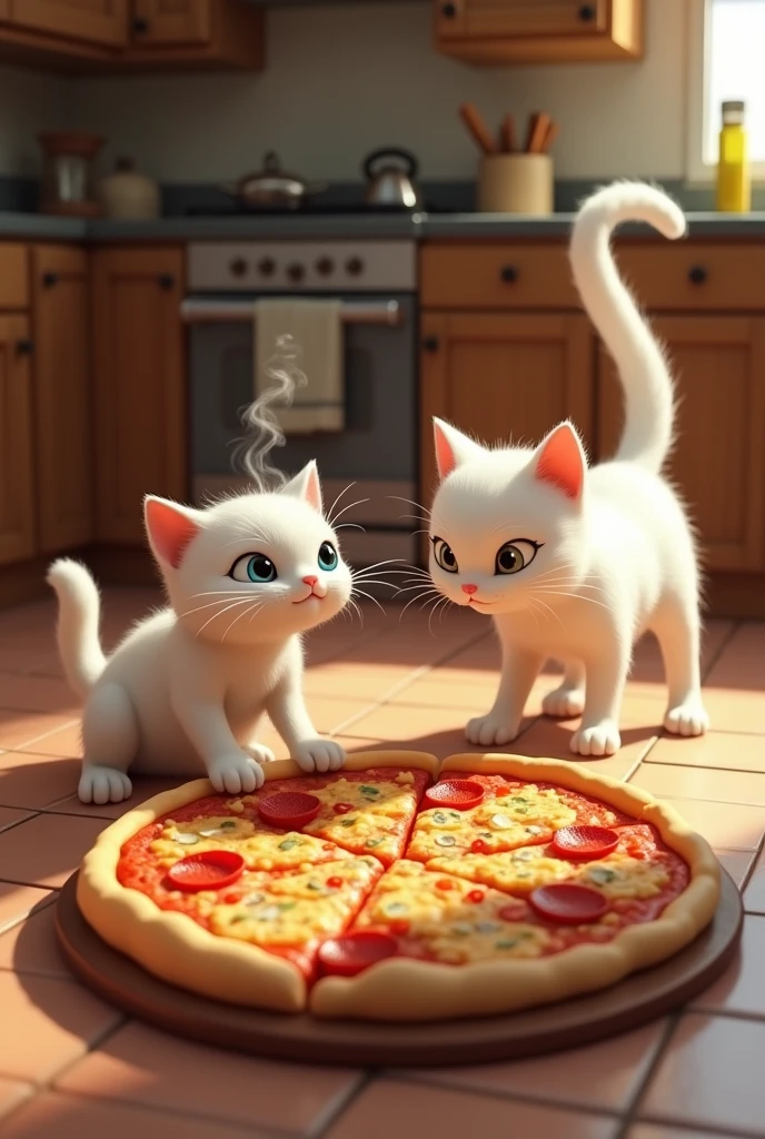 Pizza vs skinny white cat