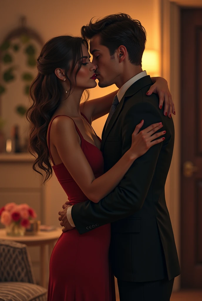 A woman of 1,85 kissing a short guy of 1,65m tall