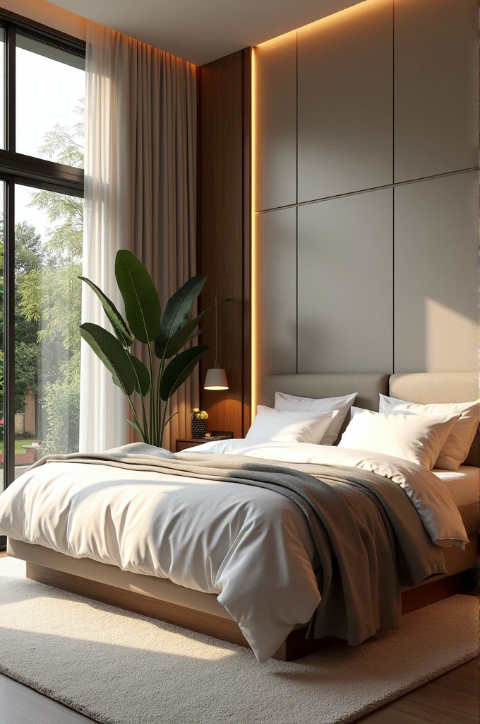 Master Bedroom: The master bedroom is stylish and spacious. It has a king-sized bed with soft linens. There are large windows that let in plenty of natural light