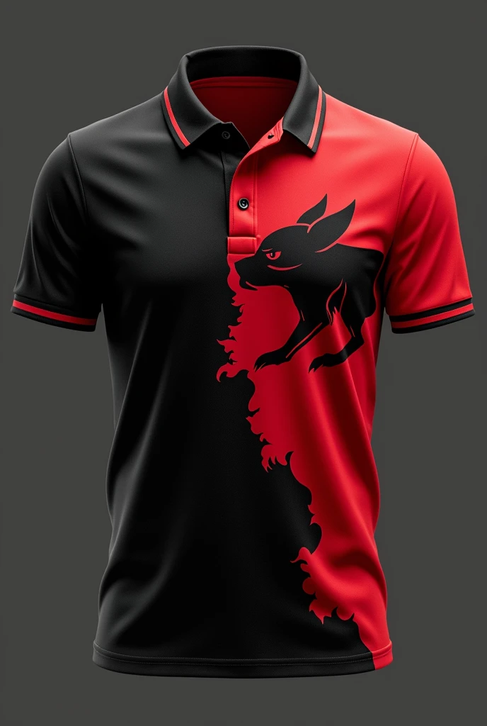 A black and red polo shirt with a Tasmania on the back