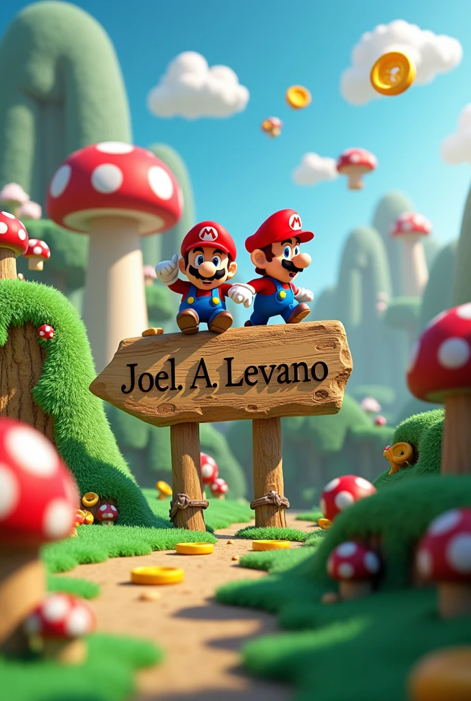 Mario Bros background with the name Joel A. Levano in 3d