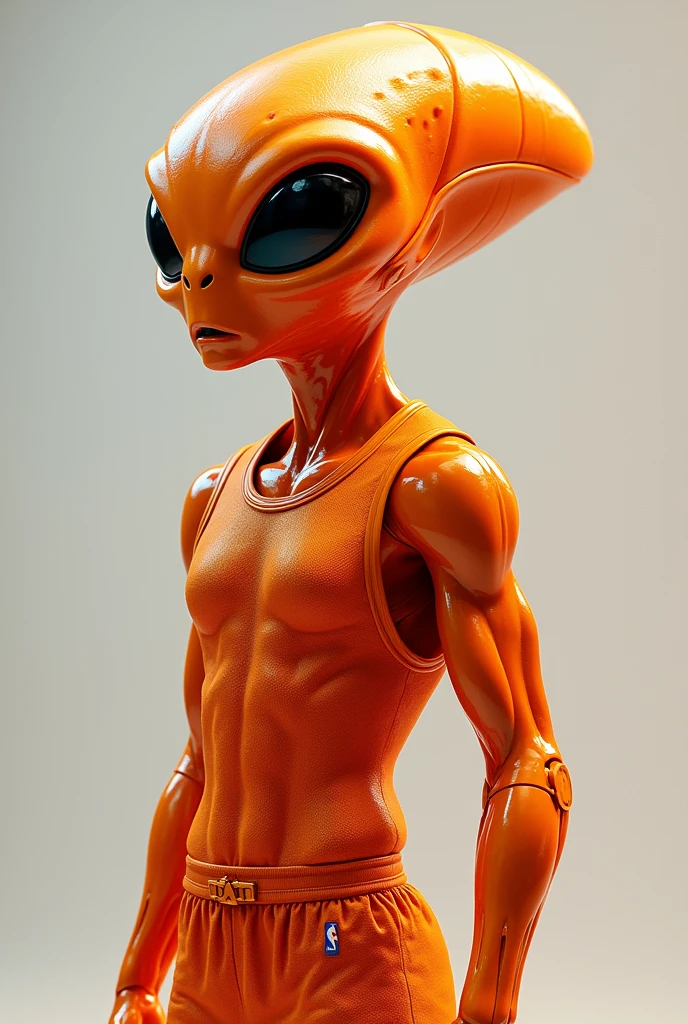 Create a basketball jersey with an orange full-body alien logo 
