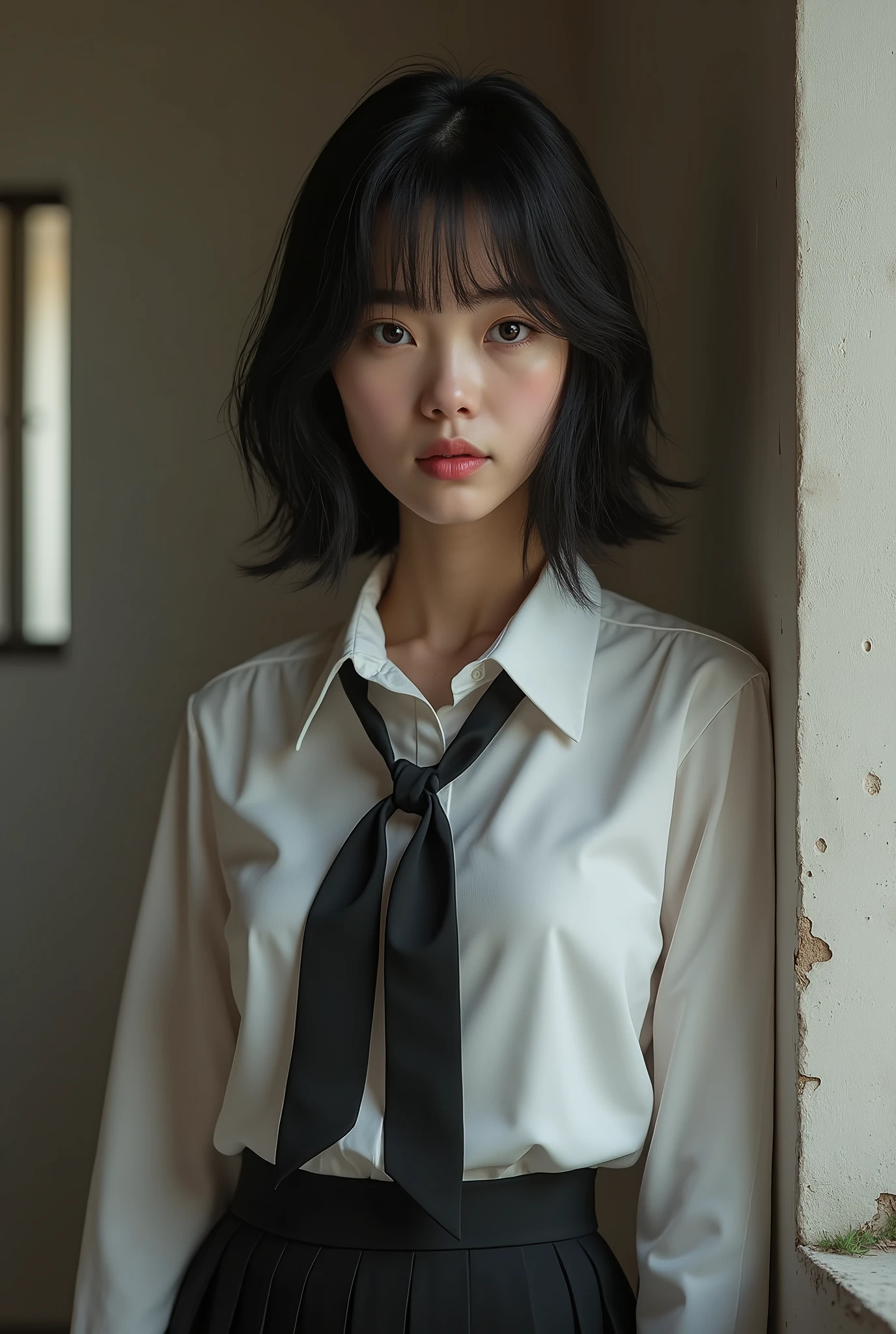 Asian schoolgirl , with uniform and seductive pose