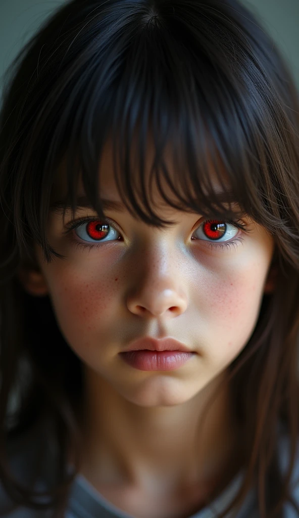 a photo-realistic portrait of a handsome 1 boy, with long straight hair with full bangs, striking red eyes, highly detailed, cinematic lighting, natural skin tones, intricate facial features, sharp focus, 8K resolution, studio lighting, hyperrealistic, masterpiece